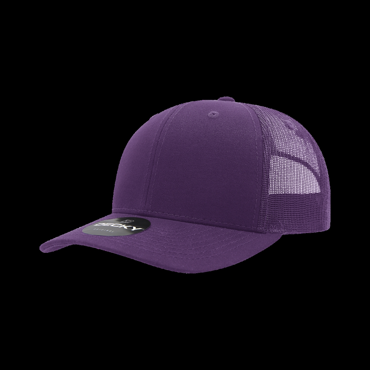 6021-1PUR 6 Panel Mid Profile Structured Cotton Blend Trucker Cap, Purple - One Size Fits Most