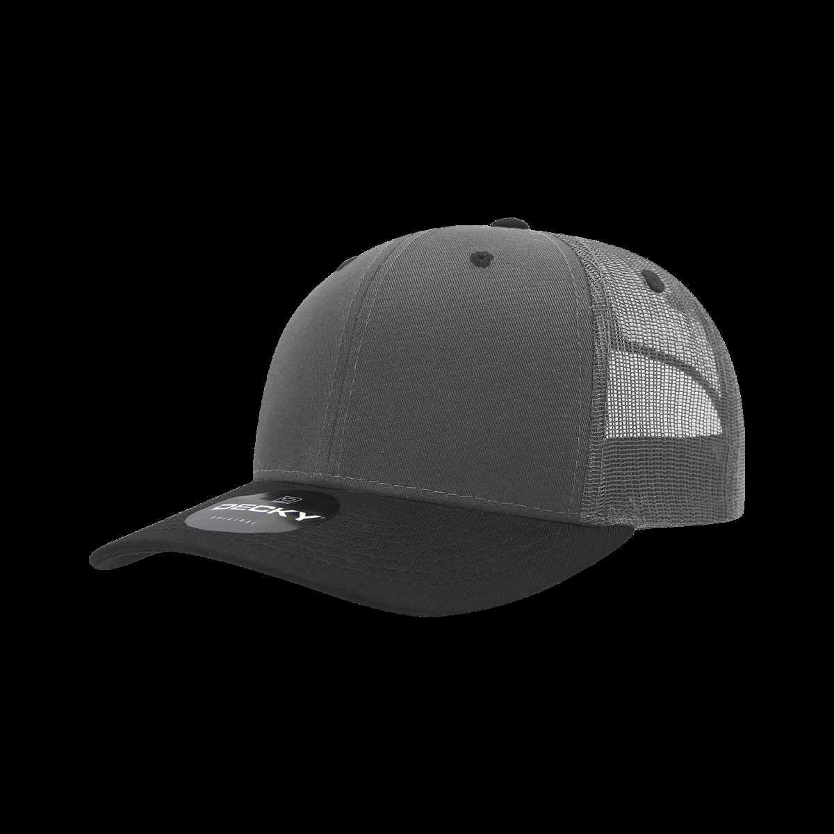 6021-2CHABLK 6 Panel Mid Profile Structured Cotton Blend Trucker Cap, Charcoal & Black - One Size Fits Most