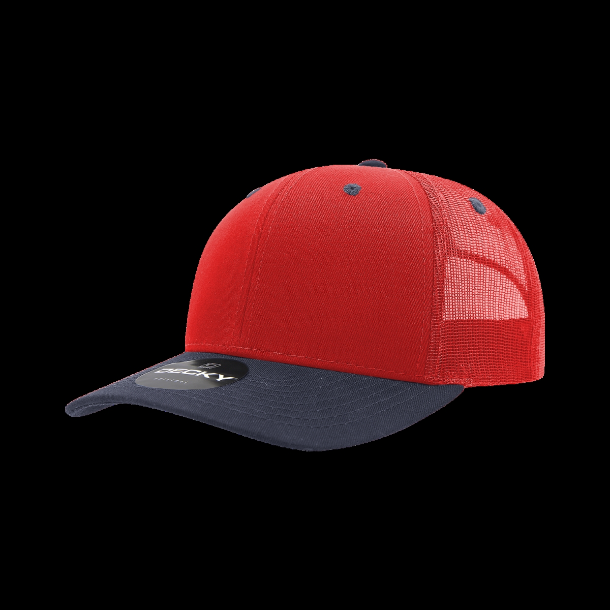 6021-2REDNVY 6 Panel Mid Profile Structured Cotton Blend Trucker Cap, Red & Navy - One Size Fits Most