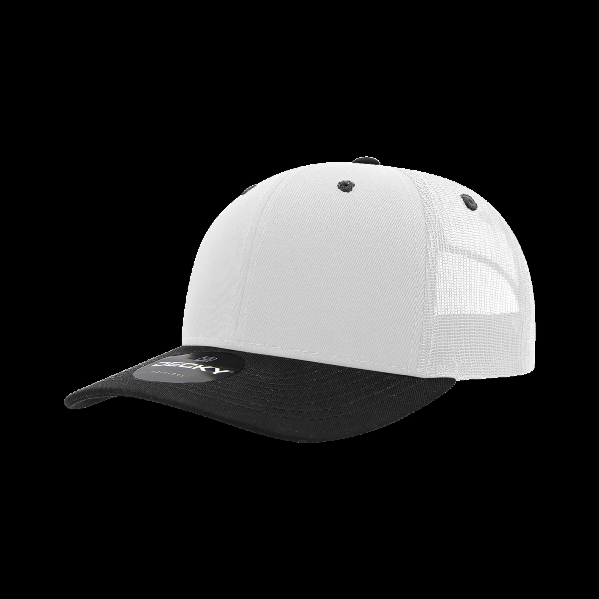 6021-2WHTBLK 6 Panel Mid Profile Structured Cotton Blend Trucker Cap, White & Black - One Size Fits Most