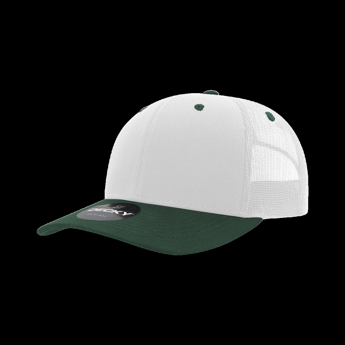 6021-2WHTFOR 6 Panel Mid Profile Structured Cotton Blend Trucker Cap, White & Forest - One Size Fits Most