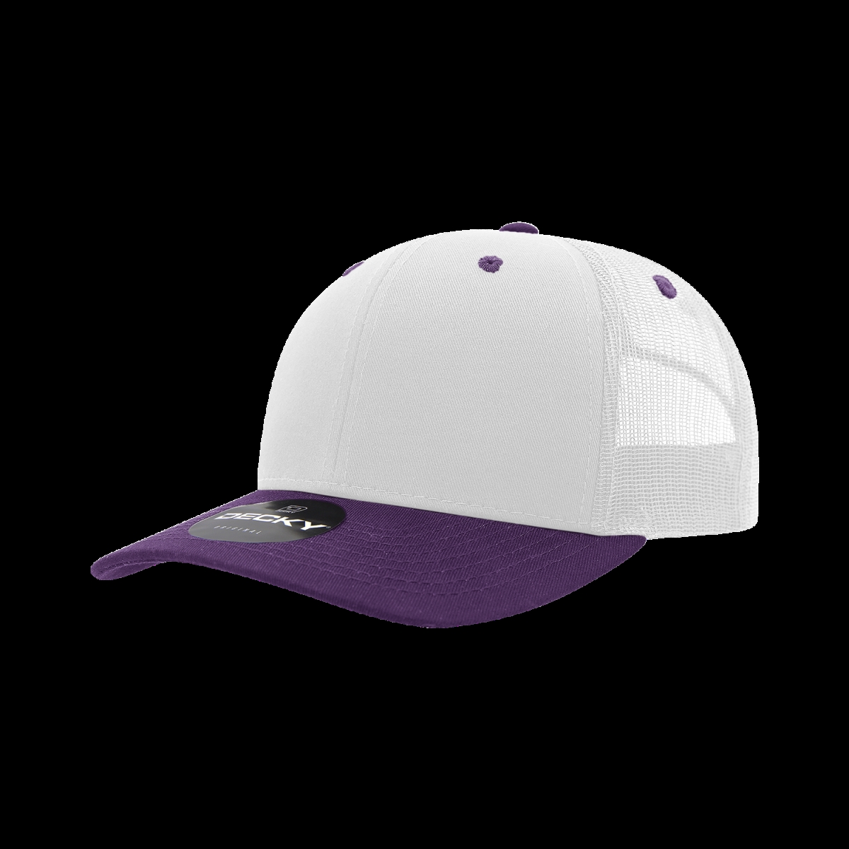 6021-2WHTPUR 6 Panel Mid Profile Structured Cotton Blend Trucker Cap, White & Purple - One Size Fits Most