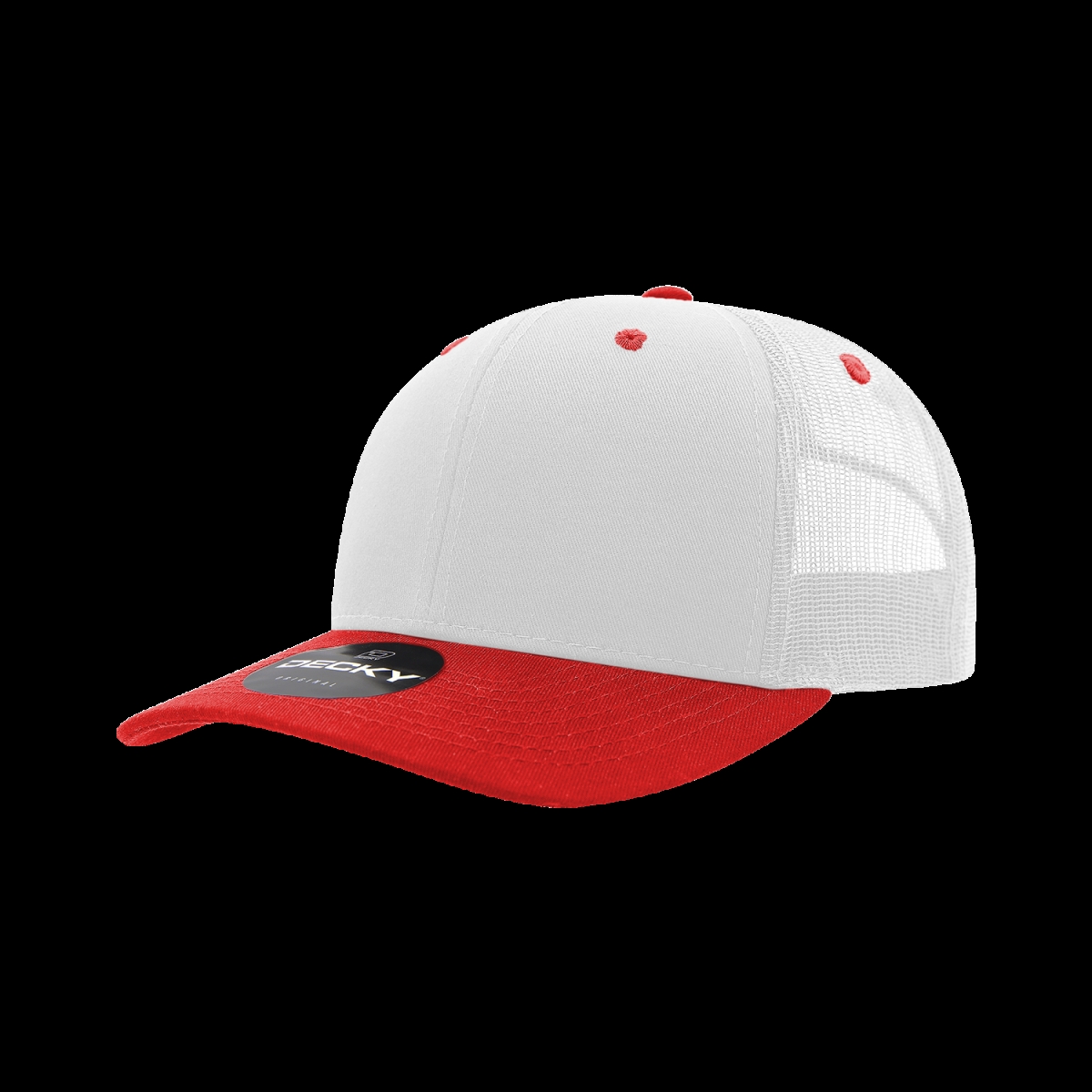 6021-2WHTRED 6 Panel Mid Profile Structured Cotton Blend Trucker Cap, White & Red - One Size Fits Most