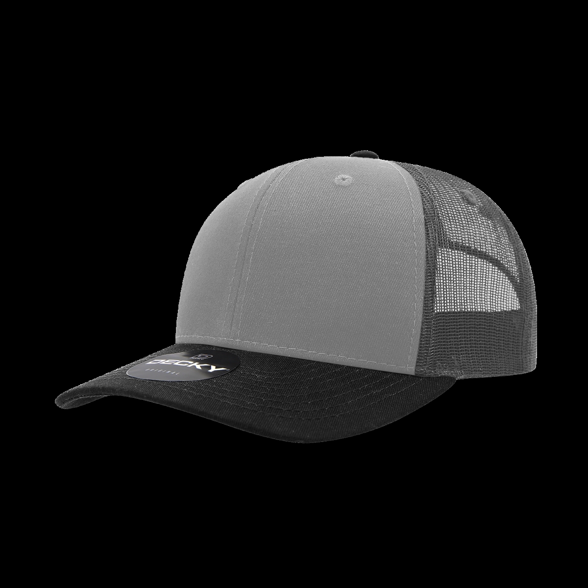 6021-3BLKGRYCHA 6 Panel Mid Profile Structured Cotton Blend Trucker Cap, Black & Grey - Charcoal - One Size Fits Most
