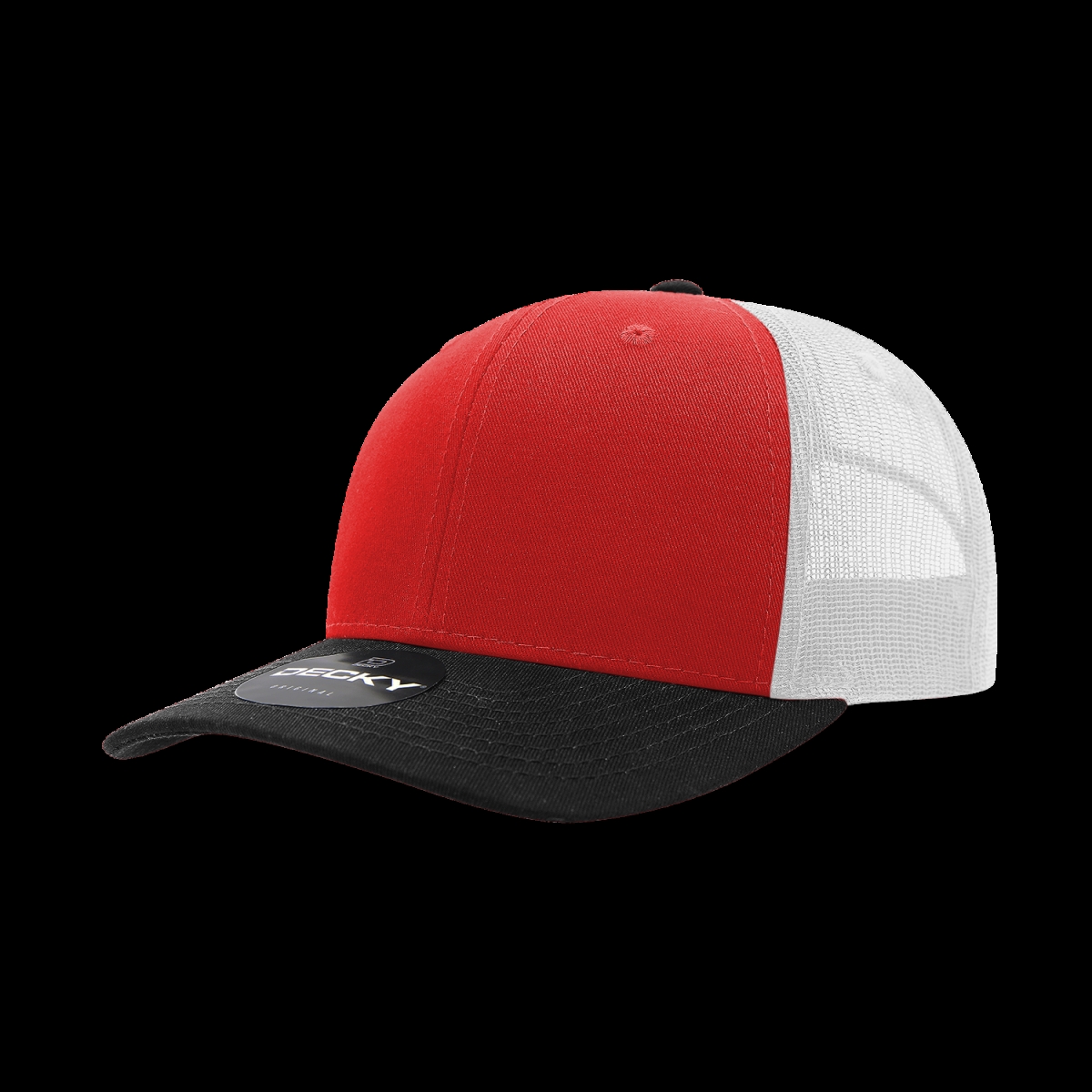 6021-3BLKREDWHT 6 Panel Mid Profile Structured Cotton Blend Trucker Cap, Black & Red - White - One Size Fits Most