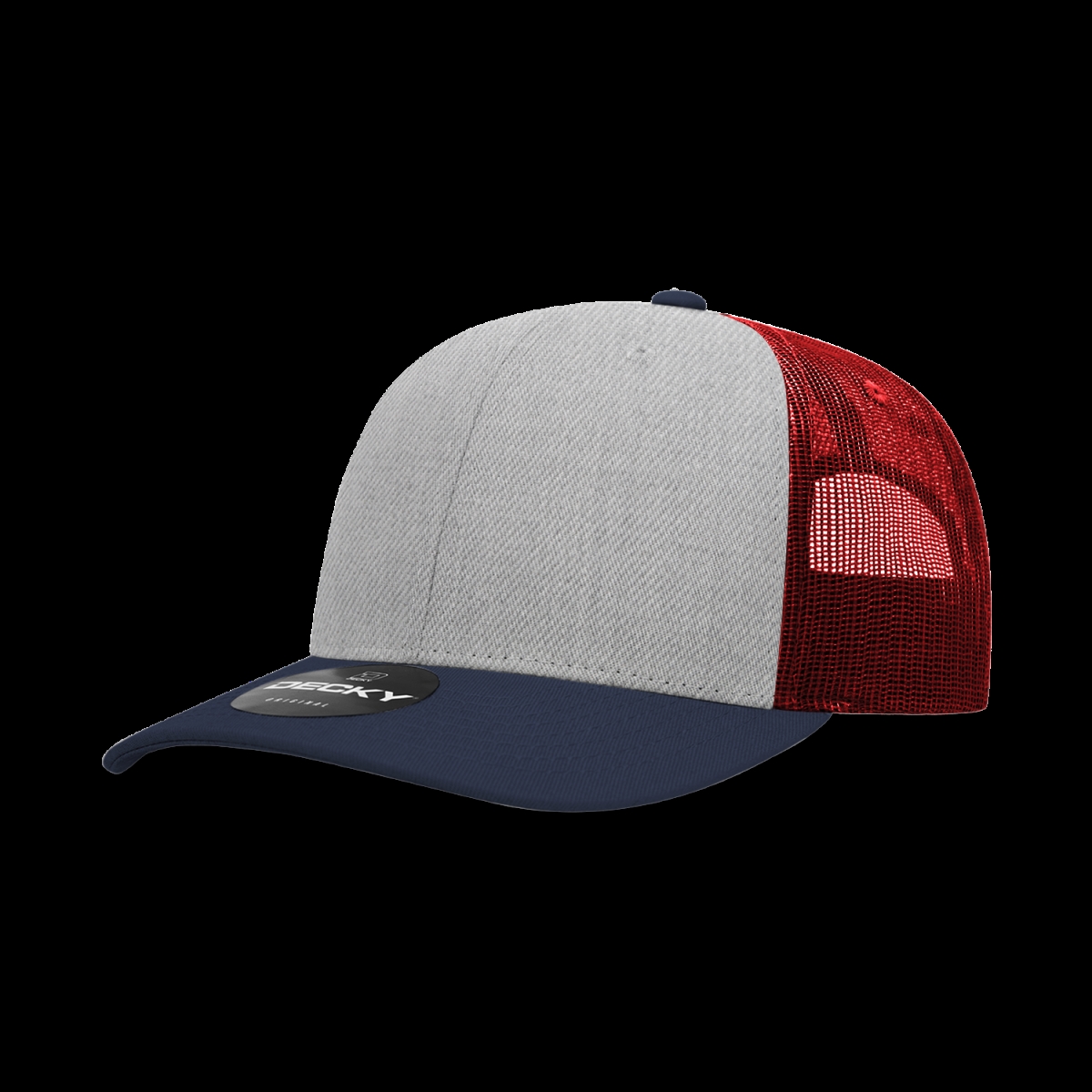 6021-3NVYHGYCAR 6 Panel Mid Profile Structured Cotton Blend Trucker Cap, Navy & Heather Grey - Cardinal - One Size Fits Most