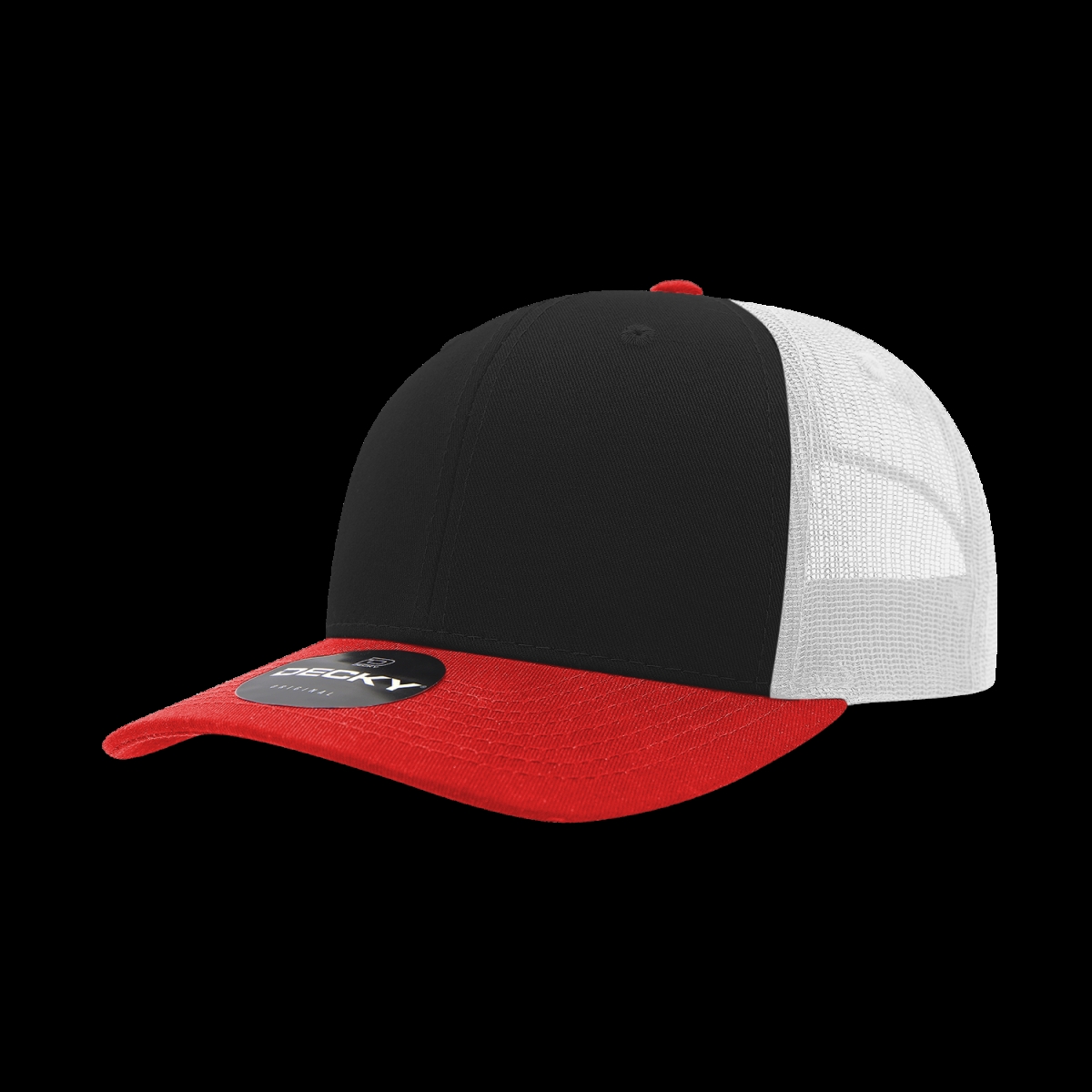 6021-3REDBLKWHT 6 Panel Mid Profile Structured Cotton Blend Trucker Cap, Red & Black - White - One Size Fits Most