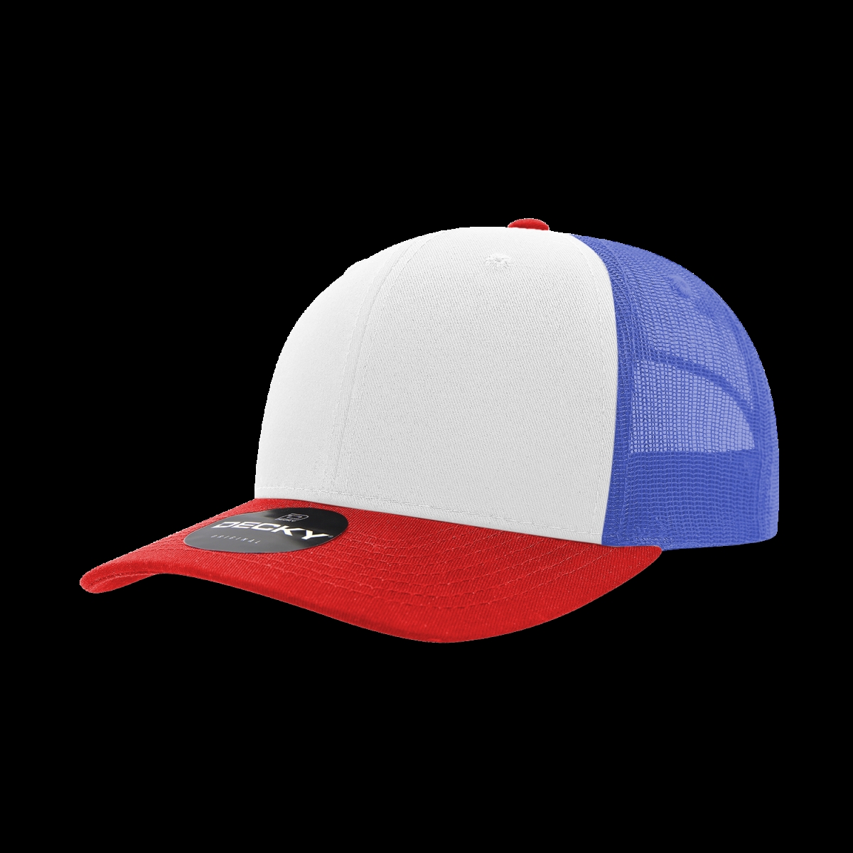 6021-3REDWHTRYL 6 Panel Mid Profile Structured Cotton Blend Trucker Cap, Red & White - Royal - One Size Fits Most