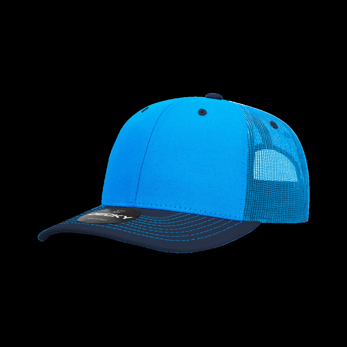 6031-2SKYNVY 6 Panel Mid Profile Structured Contra-Stitch Trucker Cap, Sky & Navy - One Size Fits Most