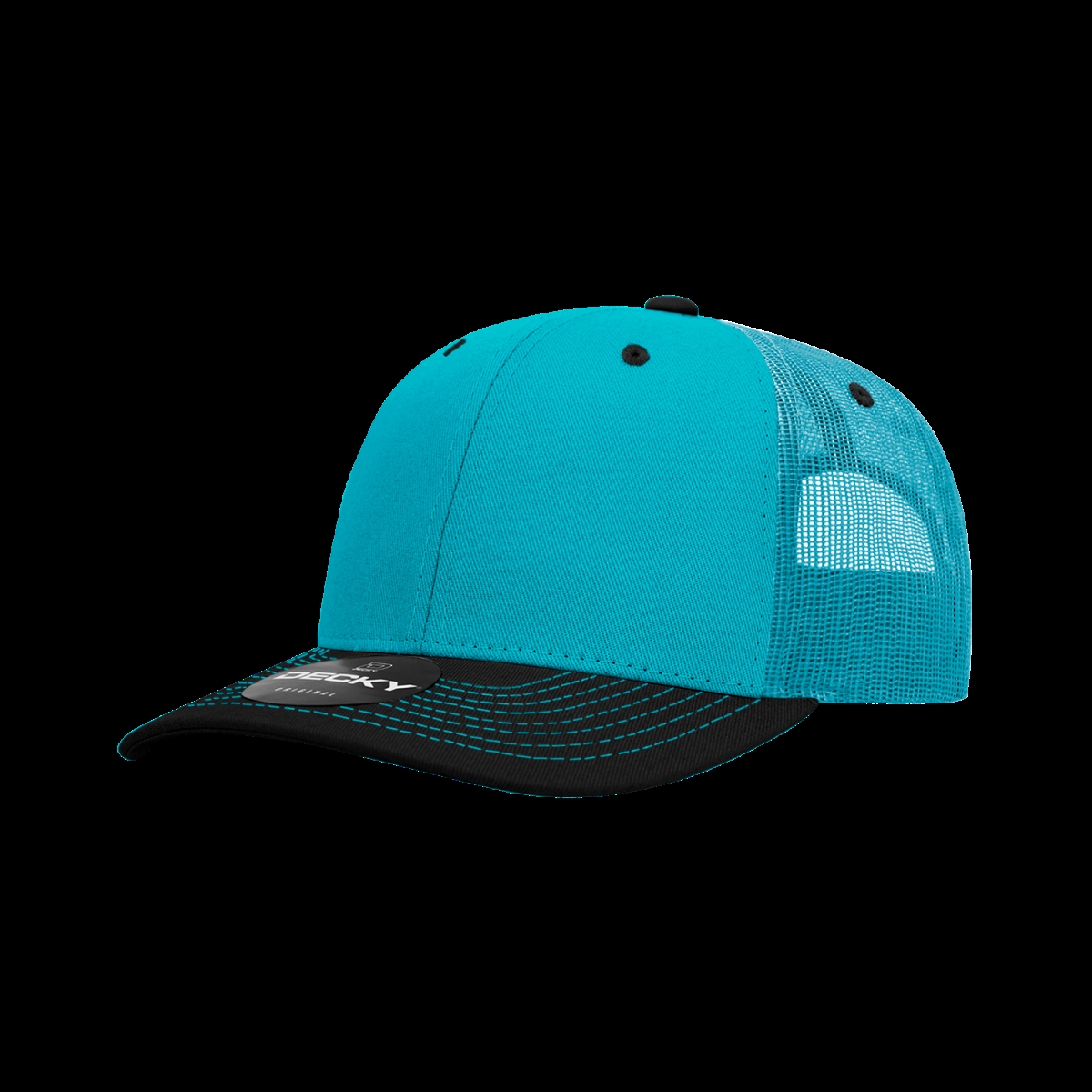 6031-2TEABLK 6 Panel Mid Profile Structured Contra-Stitch Trucker Cap, Tea & Black - One Size Fits Most