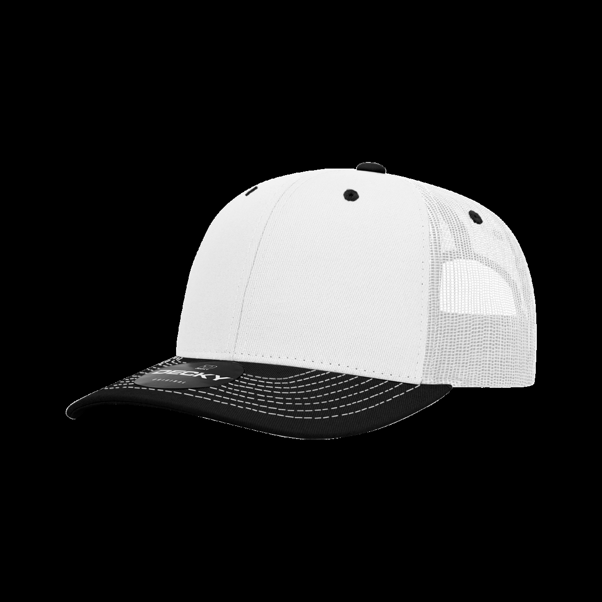 6031-2WHTBLK 6 Panel Mid Profile Structured Contra-Stitch Trucker Cap, White & Black - One Size Fits Most