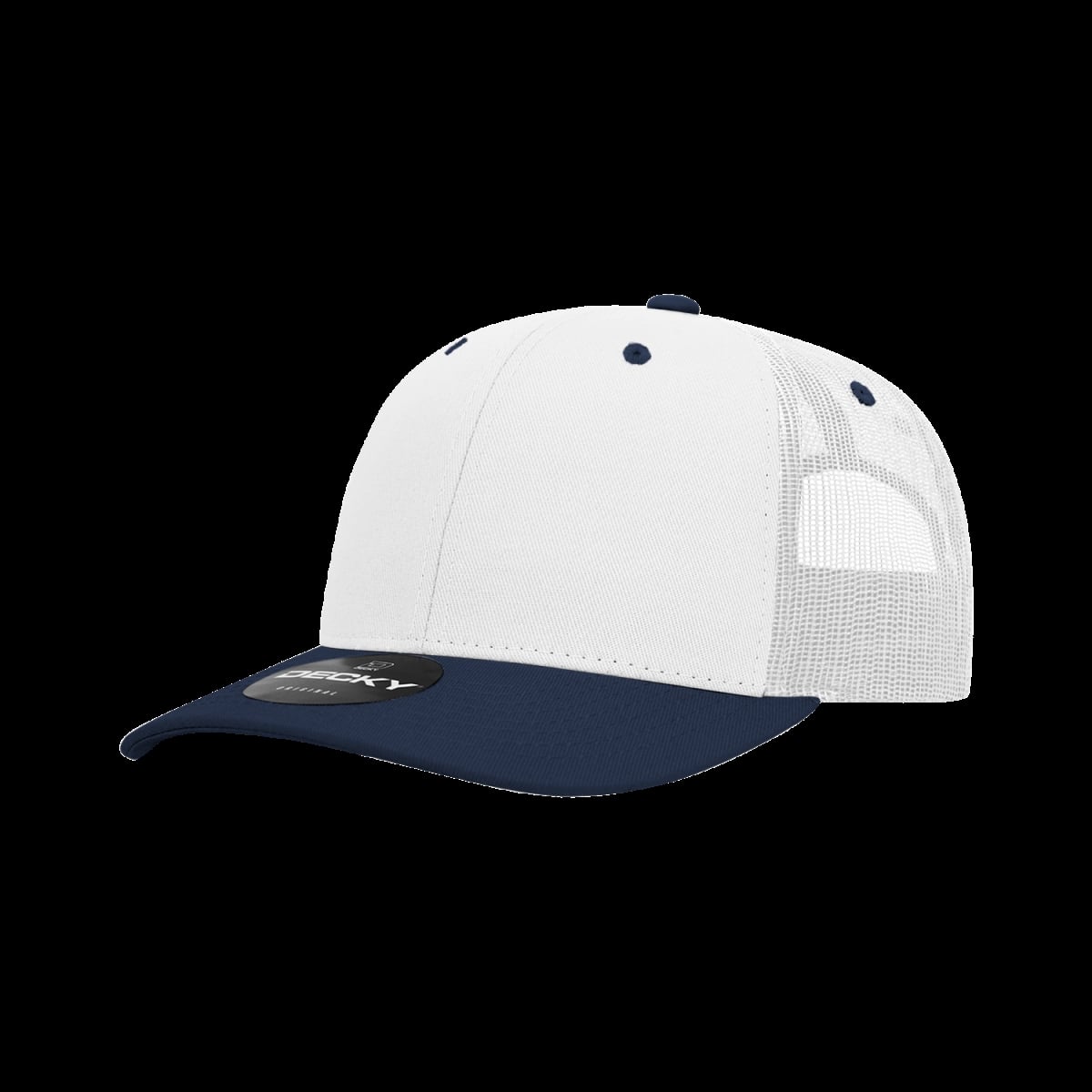 6031-2WHTNVY 6 Panel Mid Profile Structured Contra-Stitch Trucker Cap, White & Navy - One Size Fits Most