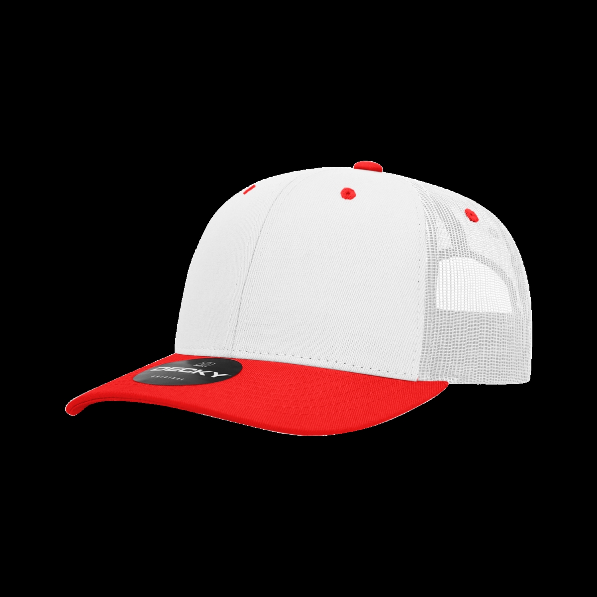6031-2WHTRED 6 Panel Mid Profile Structured Contra-Stitch Trucker Cap, White & Red - One Size Fits Most