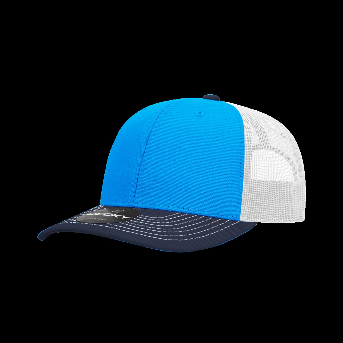 6031-3NVYSKYWHT 6 Panel Mid Profile Structured Contra-Stitch Trucker Cap, Navy & Sky - White - One Size Fits Most