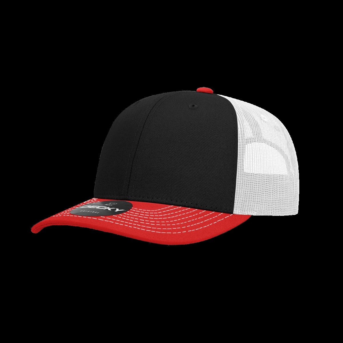 6031-3REDBLKWHT 6 Panel Mid Profile Structured Contra-Stitch Trucker Cap, Red & Black - White - One Size Fits Most