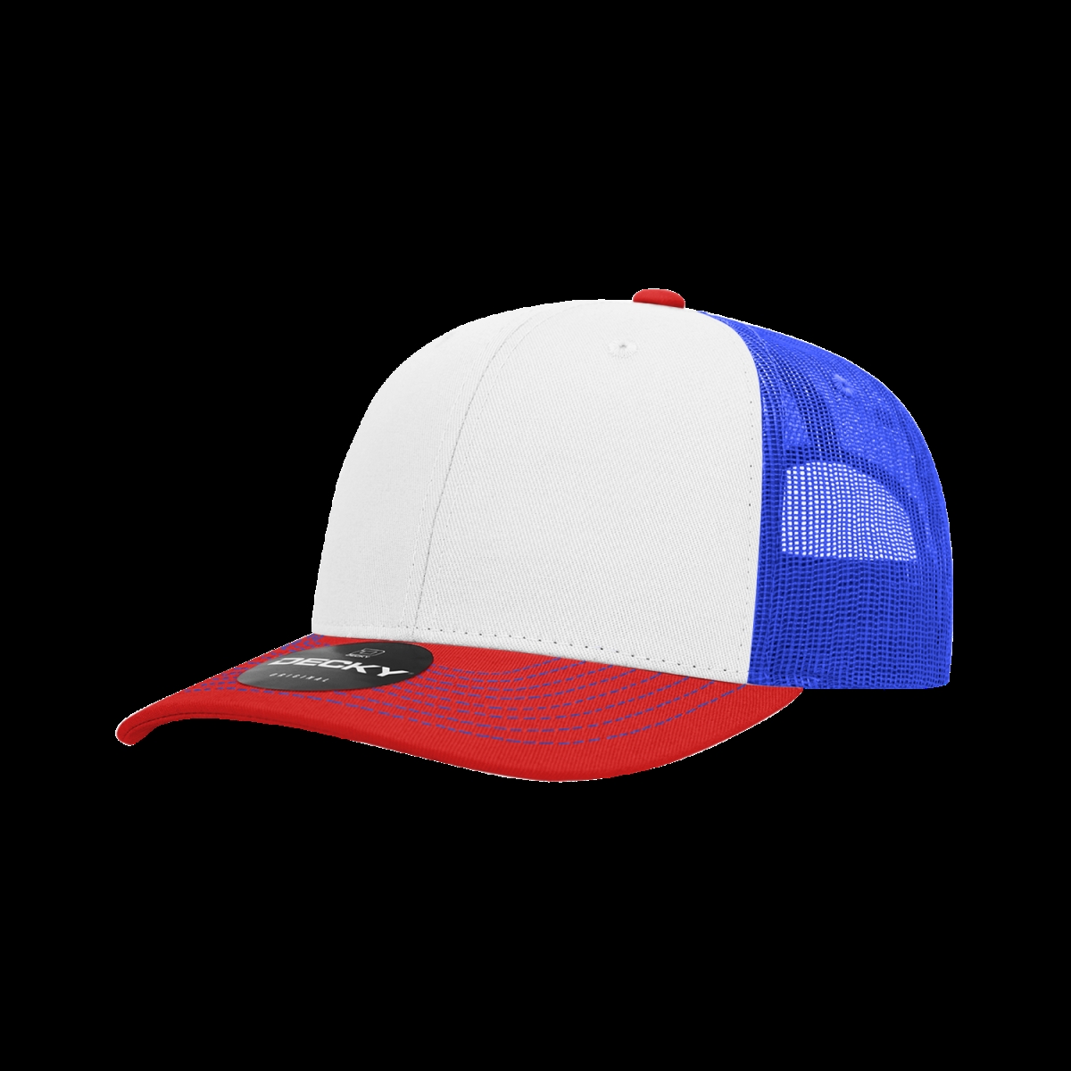 6031-3REDWHTRYL 6 Panel Mid Profile Structured Contra-Stitch Trucker Cap, Red & White - Royal - One Size Fits Most