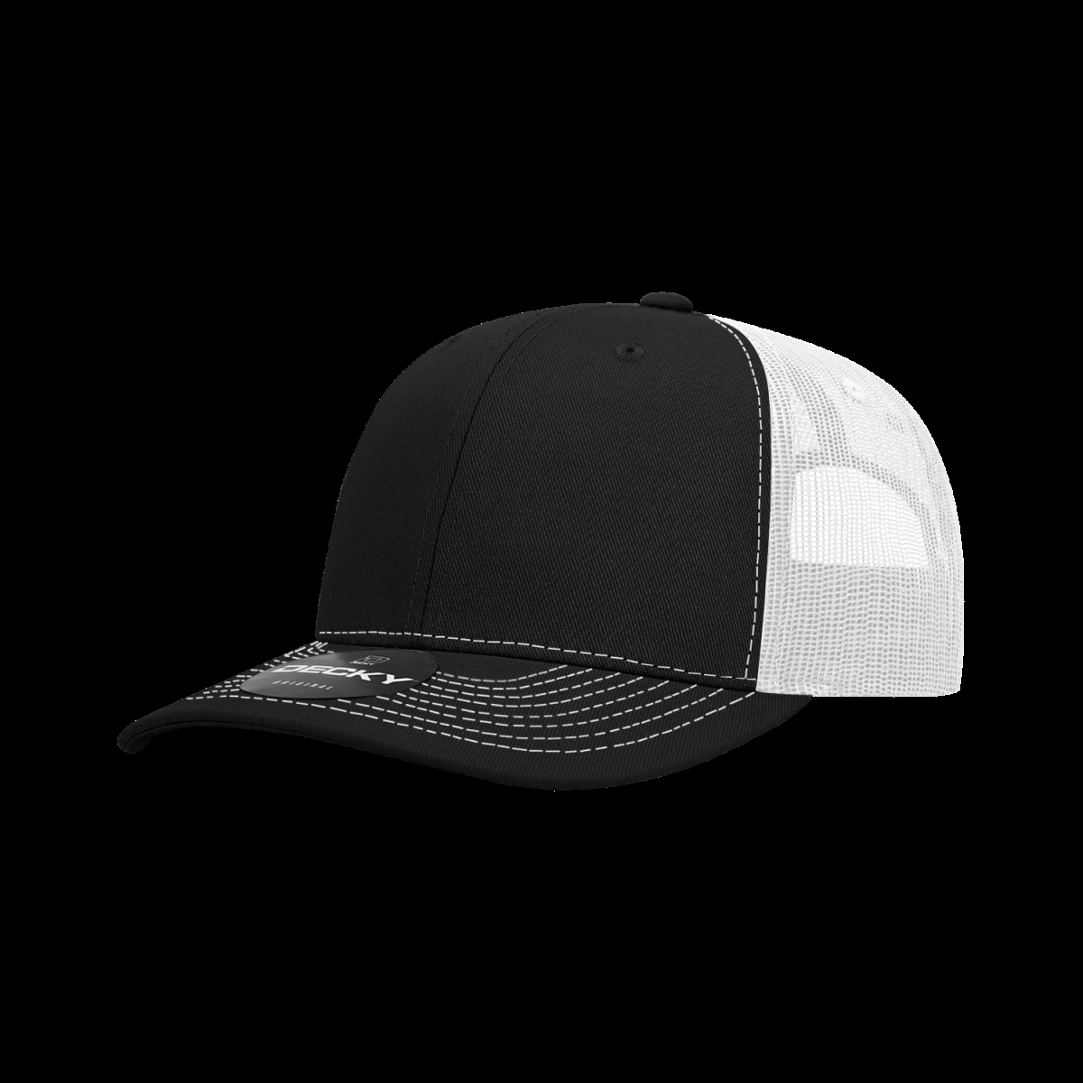 6031-4BLKWHT 6 Panel Mid Profile Structured Contra-Stitch Trucker Cap, Black & White - One Size Fits Most