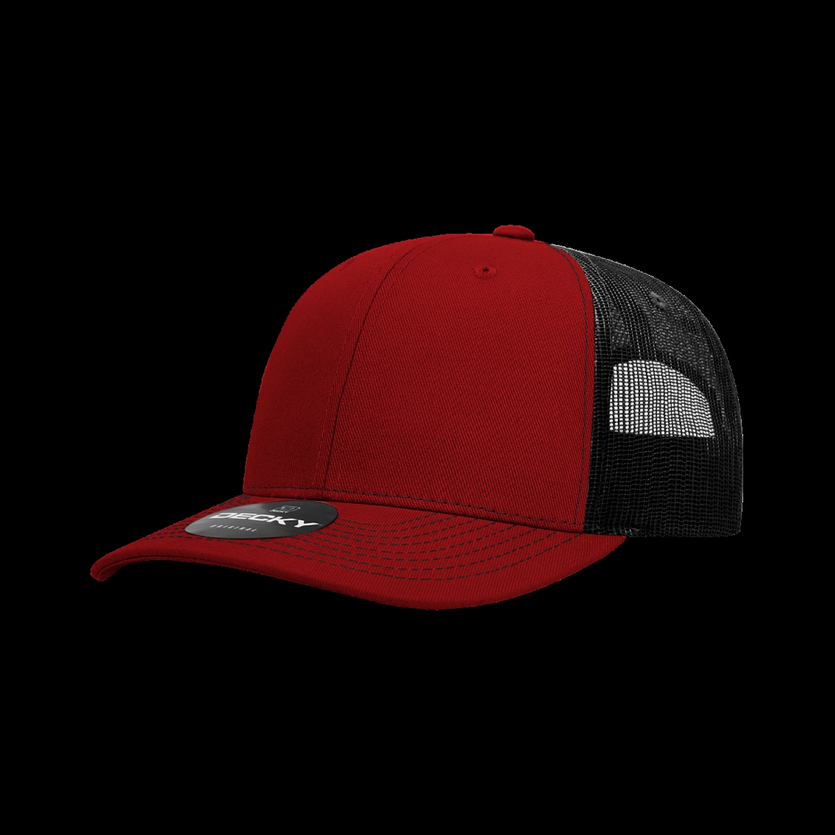 6031-4CARBLK 6 Panel Mid Profile Structured Contra-Stitch Trucker Cap, Cardinal & Black - One Size Fits Most