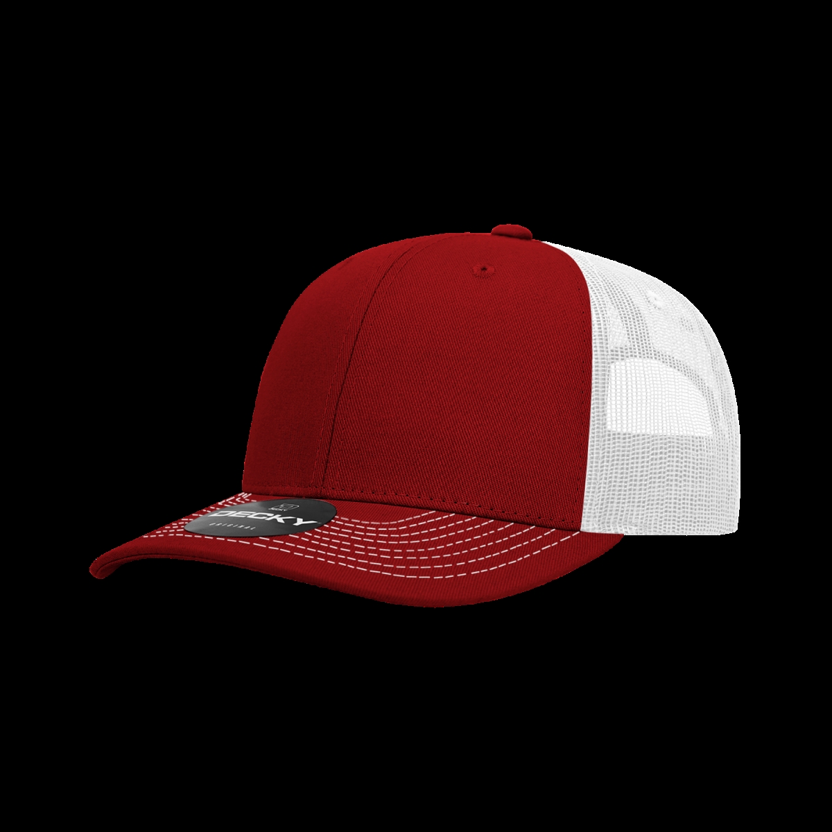 6031-4CARWHT 6 Panel Mid Profile Structured Contra-Stitch Trucker Cap, Cardinal & White - One Size Fits Most