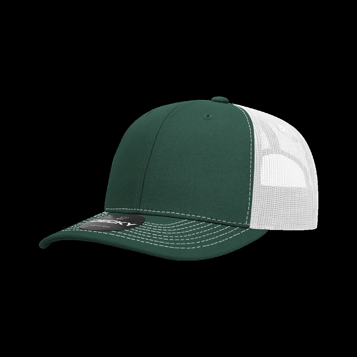 6031-4FORWHT 6 Panel Mid Profile Structured Contra-Stitch Trucker Cap, Forest & White - One Size Fits Most