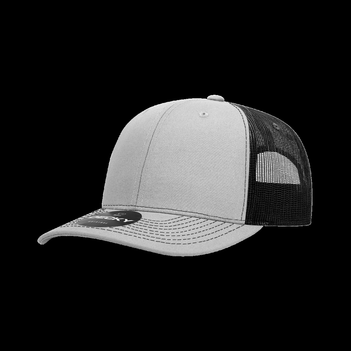 6031-4GRYBLK 6 Panel Mid Profile Structured Contra-Stitch Trucker Cap, Grey & Black - One Size Fits Most