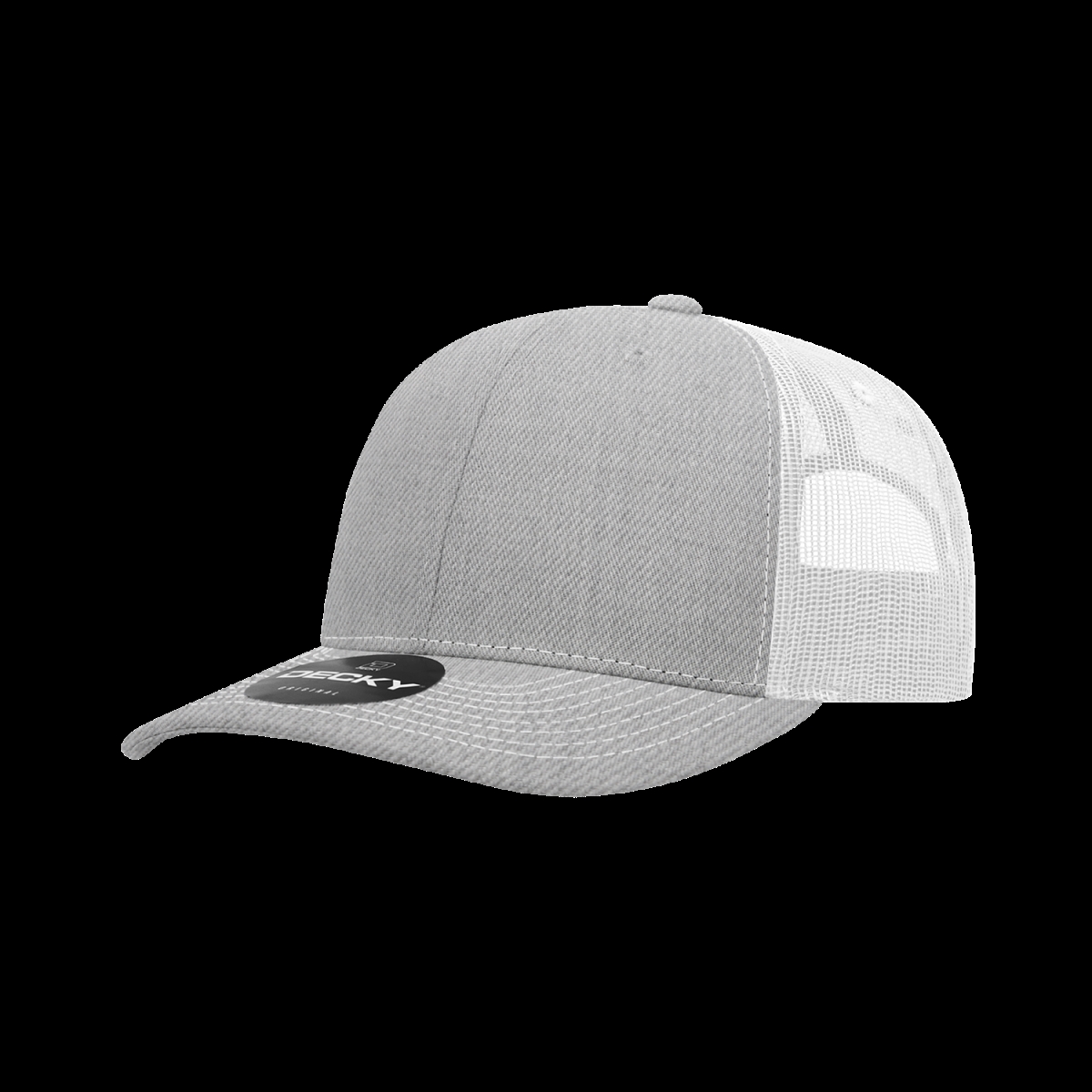 6031-4HGYWHT 6 Panel Mid Profile Structured Contra-Stitch Trucker Cap, Heather Grey & White - One Size Fits Most