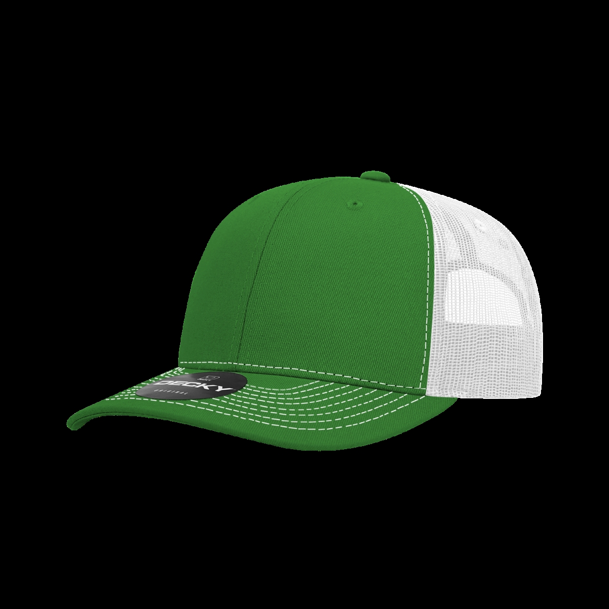 6031-4KELWHT 6 Panel Mid Profile Structured Contra-Stitch Trucker Cap, Kelly & White - One Size Fits Most