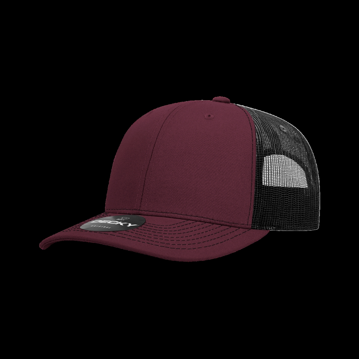 6031-4MARWHT 6 Panel Mid Profile Structured Contra-Stitch Trucker Cap, Maroon & White - One Size Fits Most