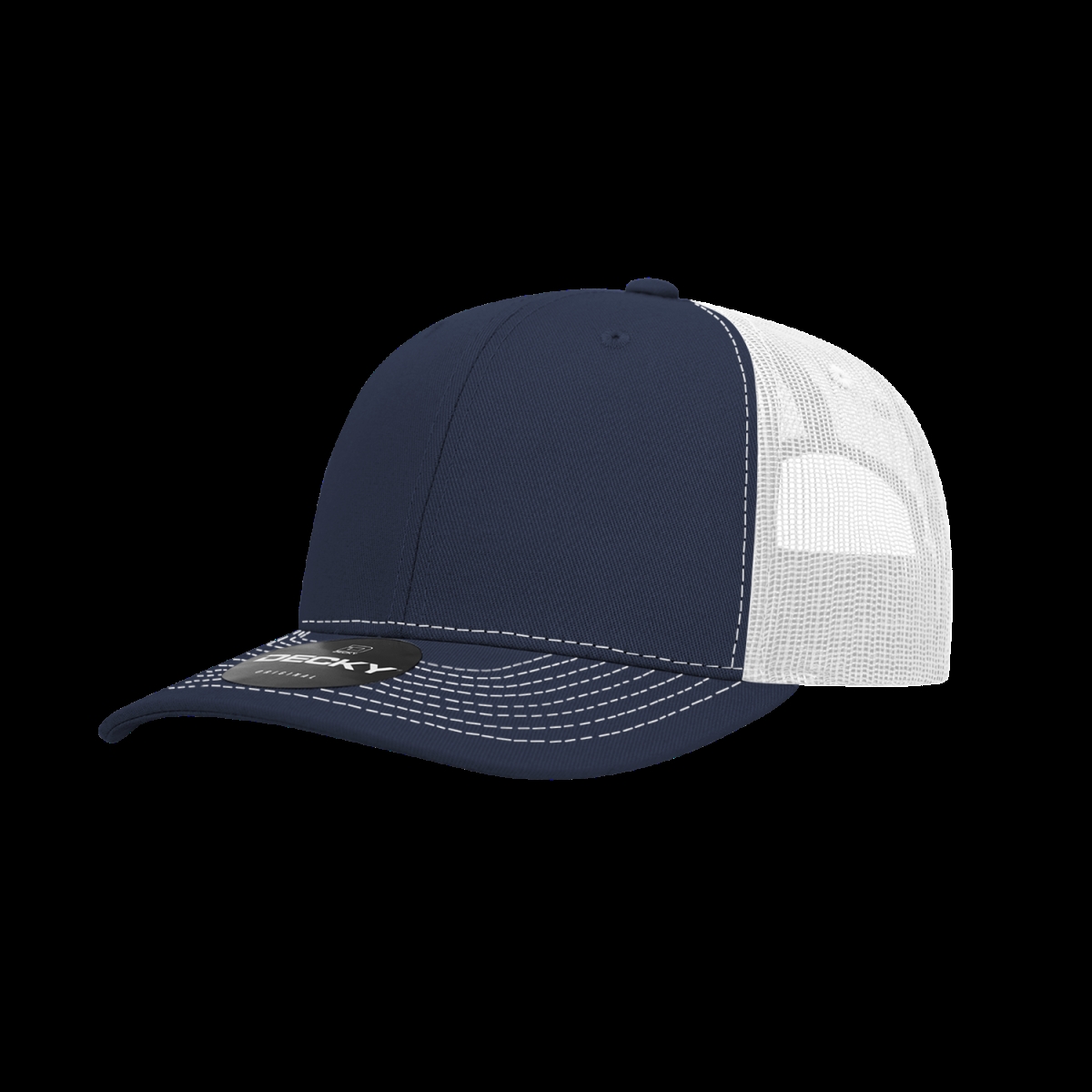 6031-4NVYWHT 6 Panel Mid Profile Structured Contra-Stitch Trucker Cap, Navy & White - One Size Fits Most