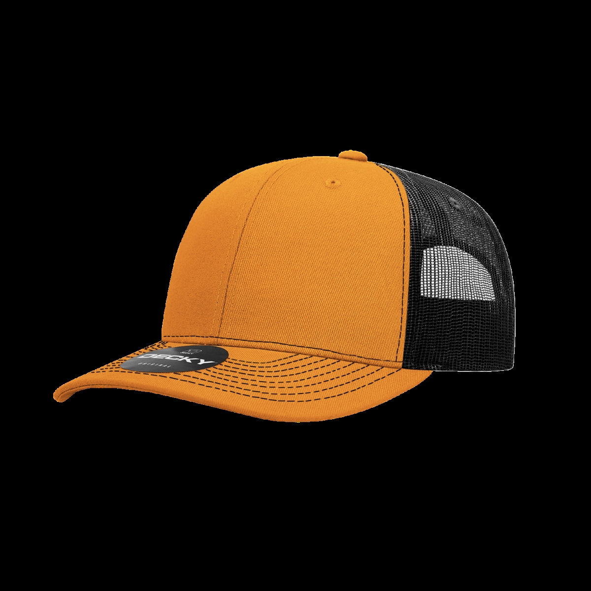 6031-4ORNBLK 6 Panel Mid Profile Structured Contra-Stitch Trucker Cap, Orange & Black - One Size Fits Most