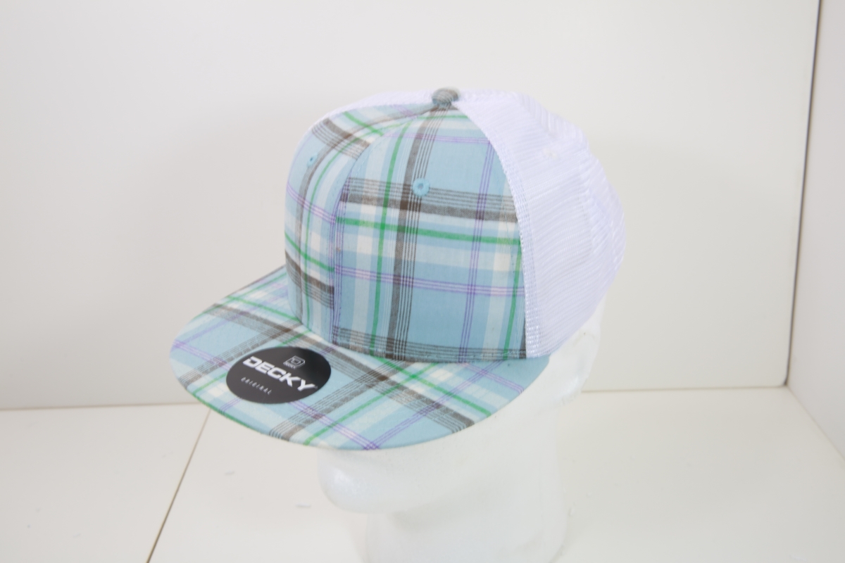 6015-208 6 Panel High Profile Structured Plaid Trucker Hats, 208-White - One Size Fits Most