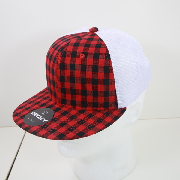6015-216 6 Panel High Profile Structured Plaid Trucker Hats, 216-White - One Size Fits Most