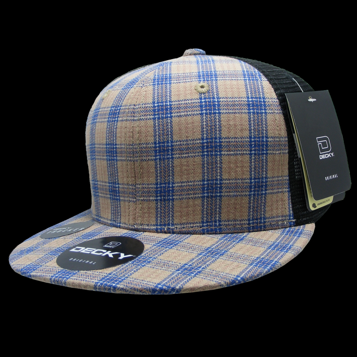 6016-109 6 Panel High Profile Structured Plaid Trucker Hats, 109-Black - One Size Fits Most