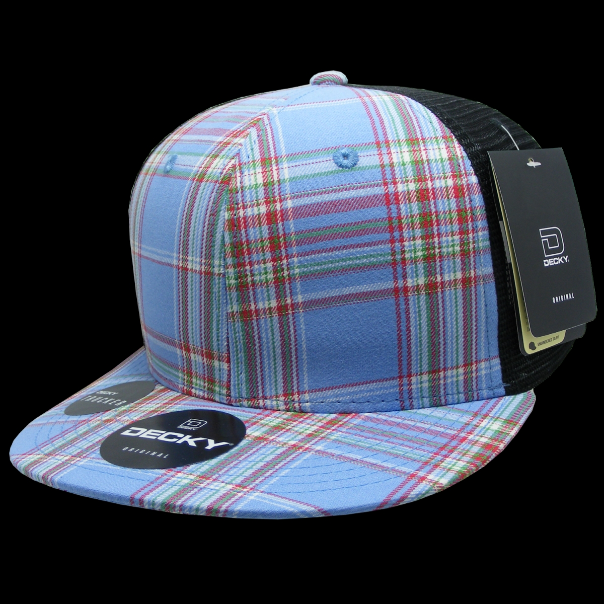 6016-112 6 Panel High Profile Structured Plaid Trucker Hats, 112-Black - One Size Fits Most