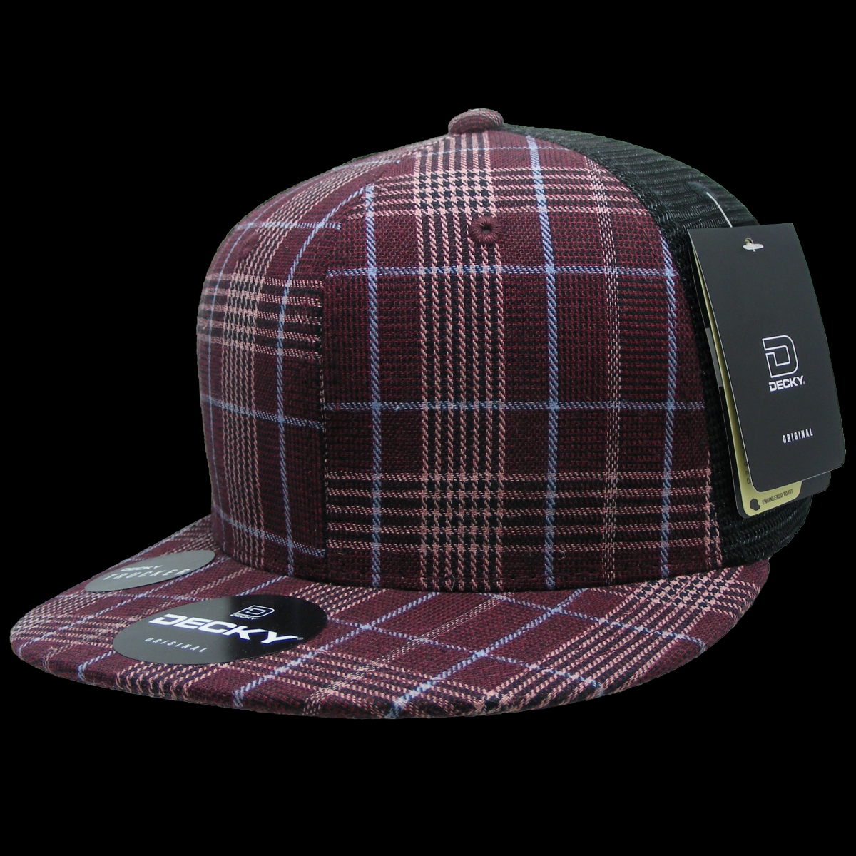 6016-125 6 Panel High Profile Structured Plaid Trucker Hats, 125-Black - One Size Fits Most