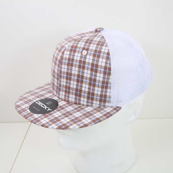 6015-229 6 Panel High Profile Structured Plaid Trucker Hats, 229-White - One Size Fits Most