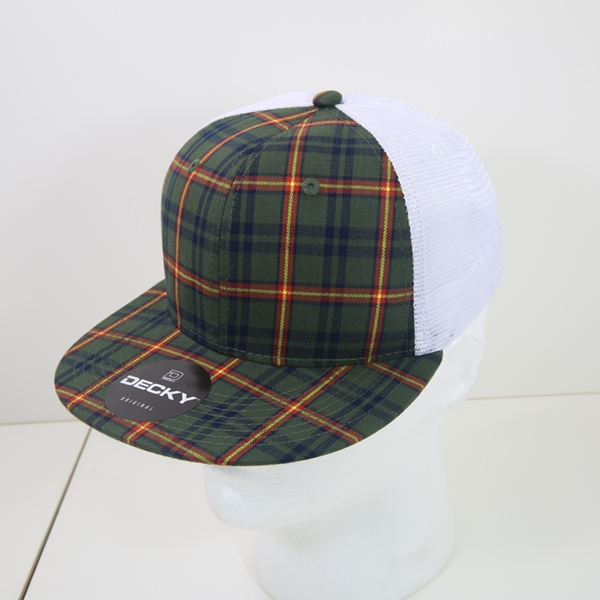 6015-230 6 Panel High Profile Structured Plaid Trucker Hats, 230-White - One Size Fits Most