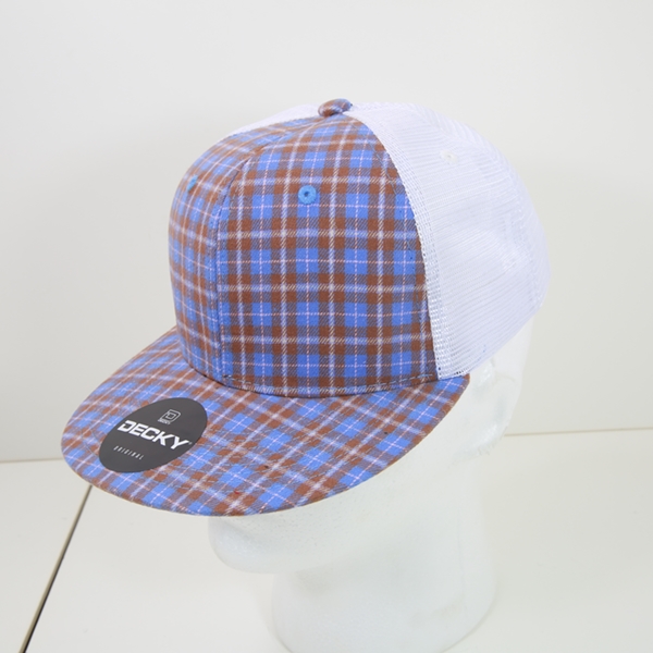 6015-231 6 Panel High Profile Structured Plaid Trucker Hats, 231-White - One Size Fits Most
