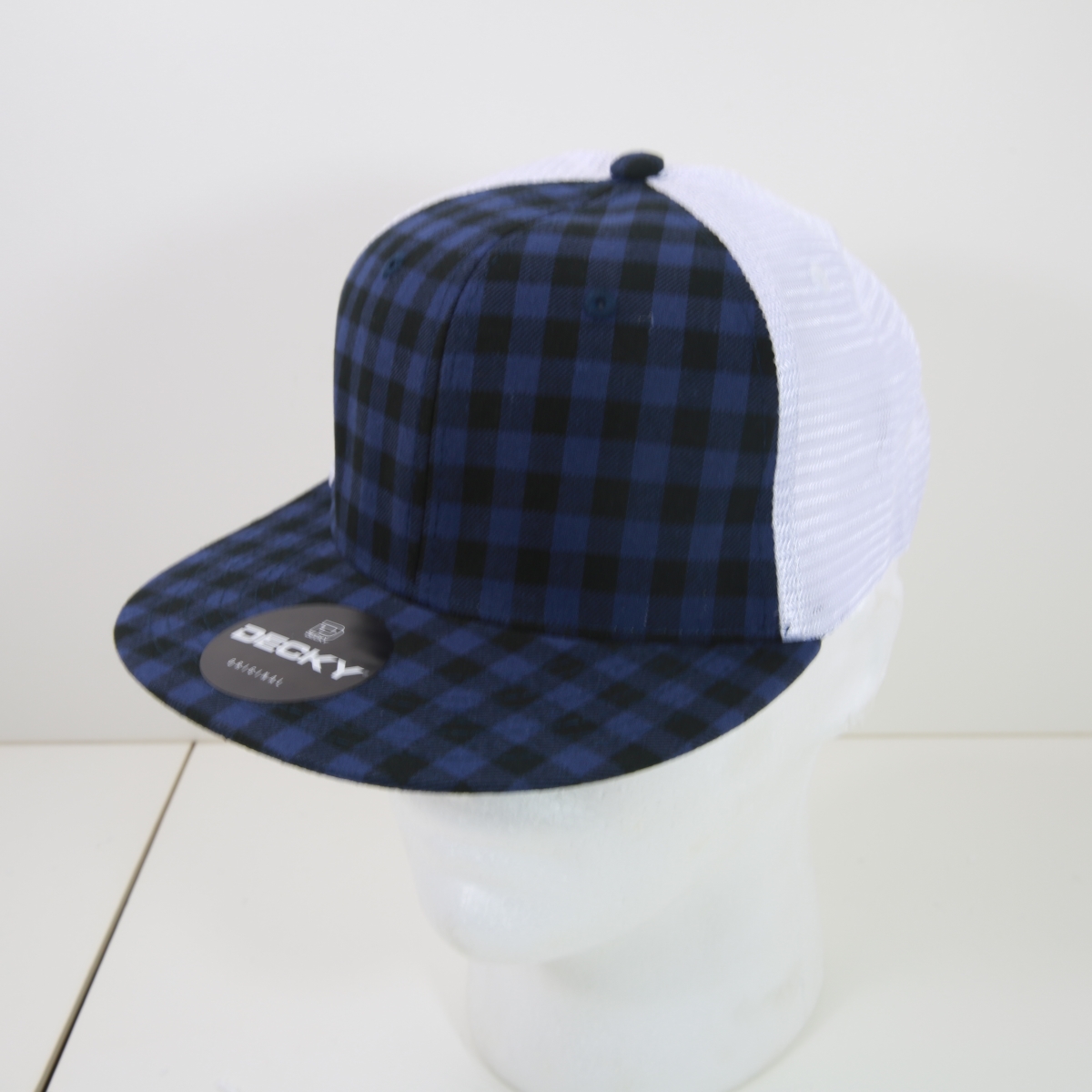 6015-234 6 Panel High Profile Structured Plaid Trucker Hats, 234-White - One Size Fits Most