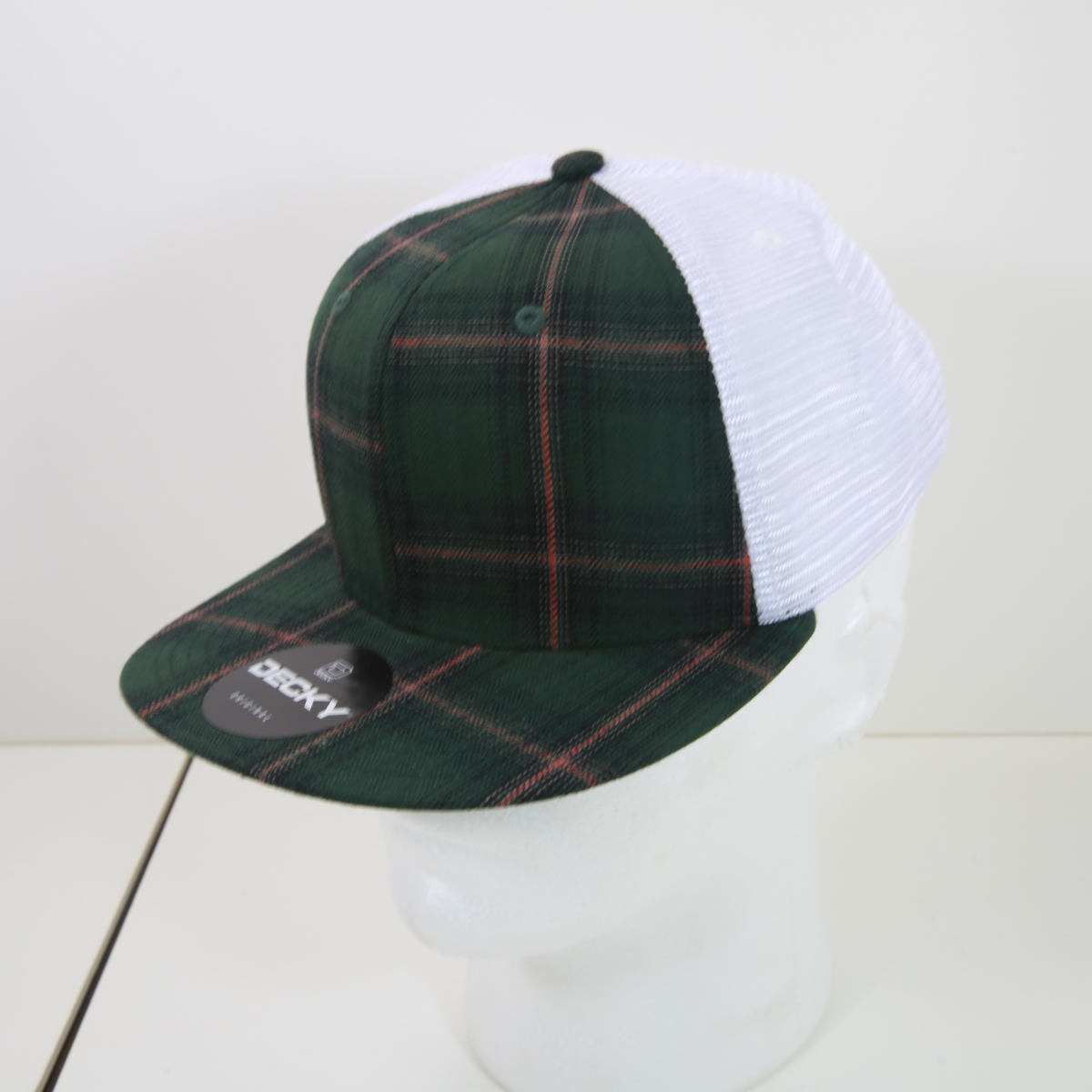 6015-236 6 Panel High Profile Structured Plaid Trucker Hats, 236-White - One Size Fits Most