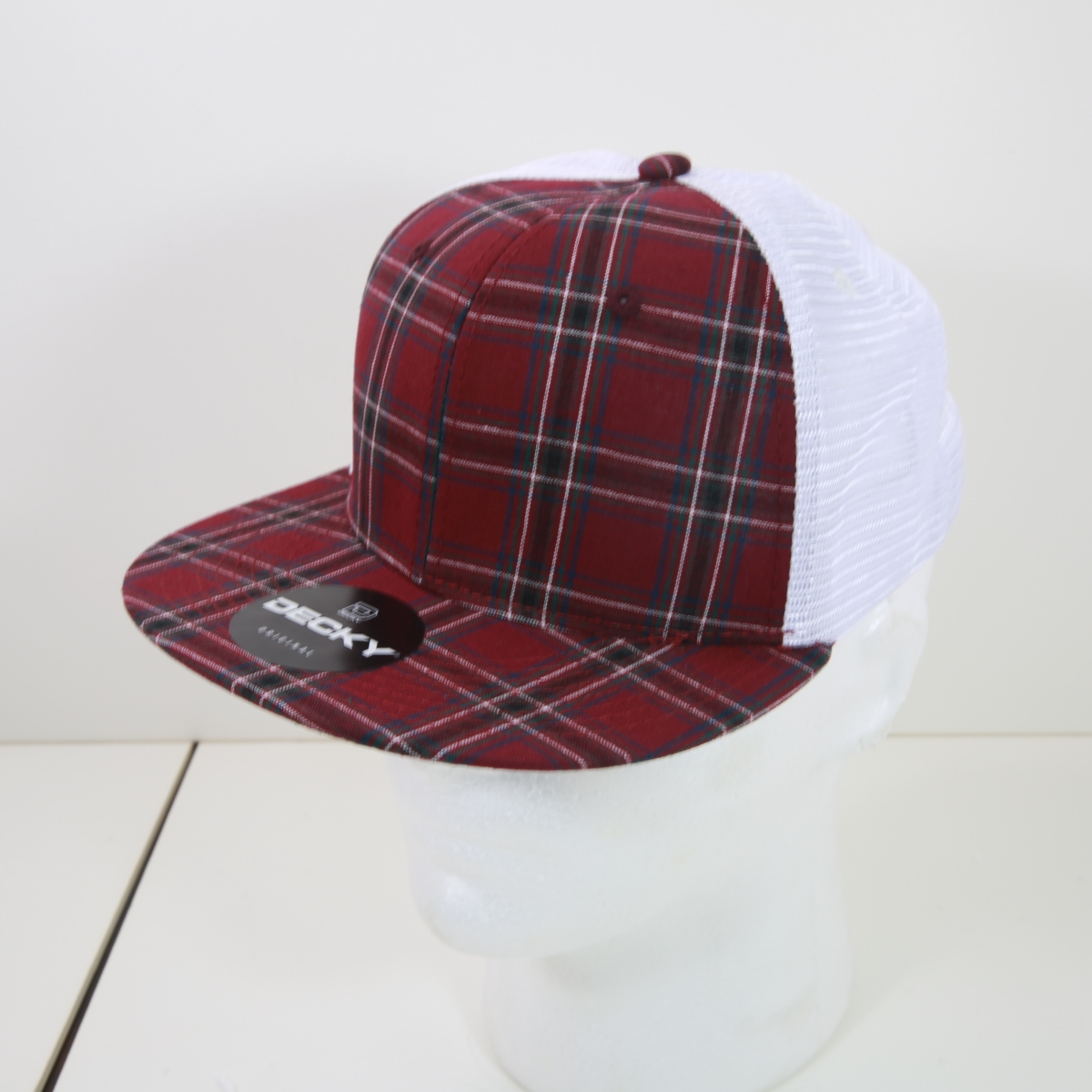 6015-237 6 Panel High Profile Structured Plaid Trucker Hats, 237-White - One Size Fits Most
