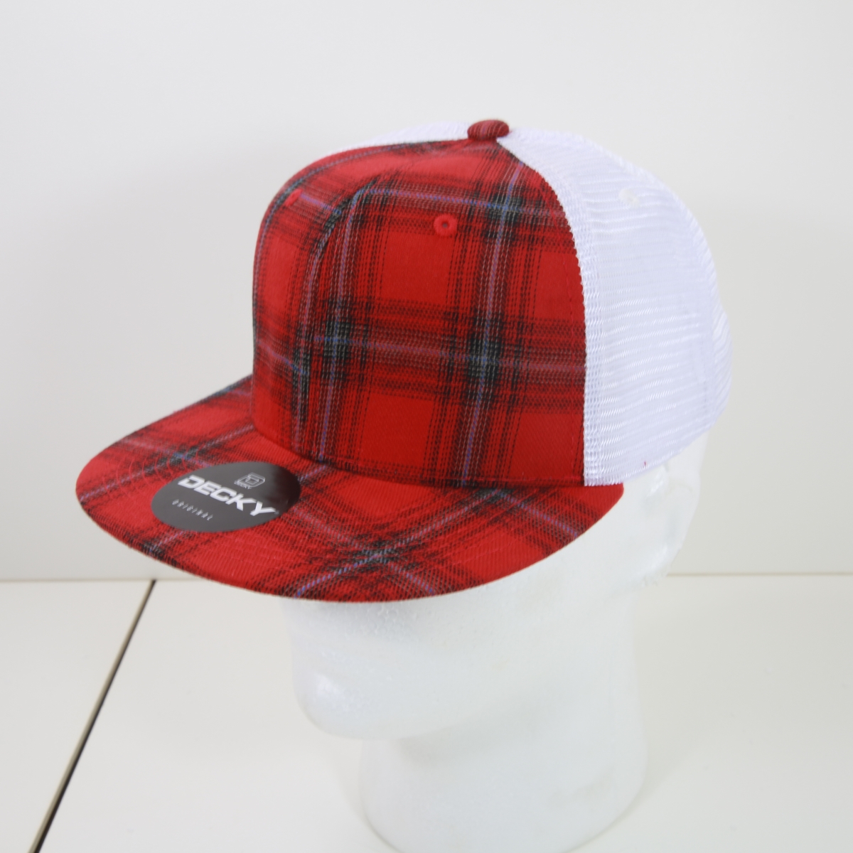 6015-241 6 Panel High Profile Structured Plaid Trucker Hats, 241-White - One Size Fits Most