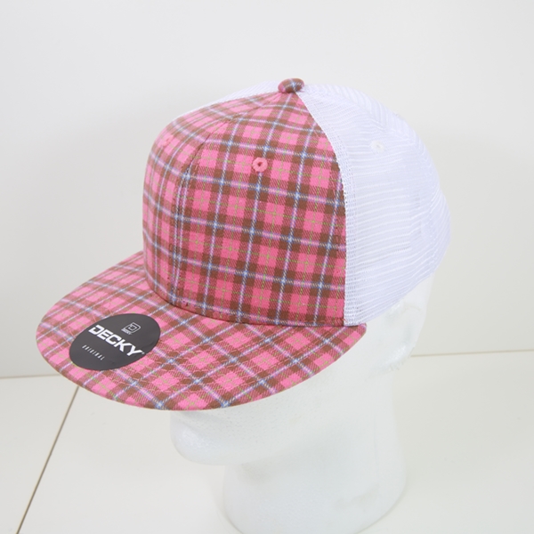 6015-242 6 Panel High Profile Structured Plaid Trucker Hats, 242-White - One Size Fits Most