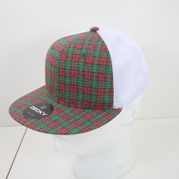 6015-244 6 Panel High Profile Structured Plaid Trucker Hats, 244-White - One Size Fits Most