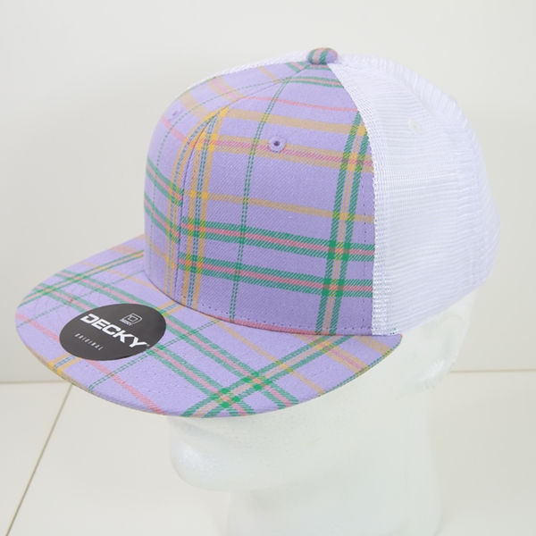6015-245 6 Panel High Profile Structured Plaid Trucker Hats, 245-White - One Size Fits Most