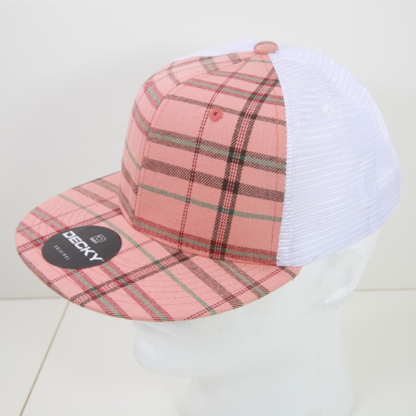 6015-247 6 Panel High Profile Structured Plaid Trucker Hats, 247-White - One Size Fits Most