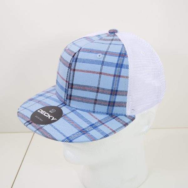 6015-249 6 Panel High Profile Structured Plaid Trucker Hats, 249-White - One Size Fits Most