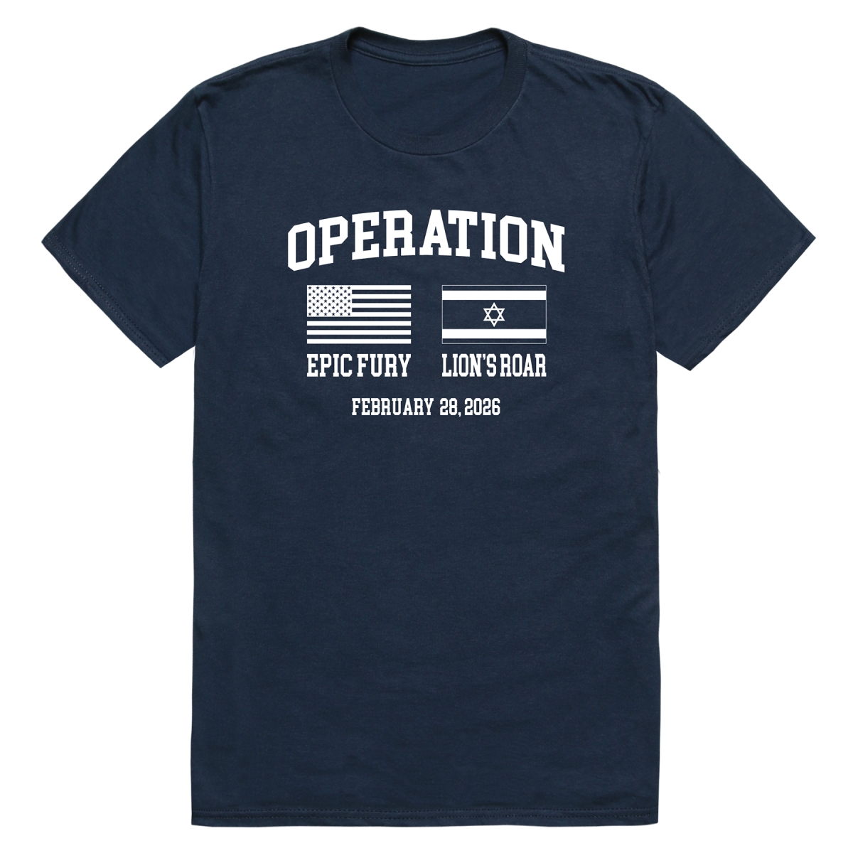 AM0-263-NVY-02 Operation War Epic Fury 2 Flags Short Sleeve T-Shirt, Navy - Medium