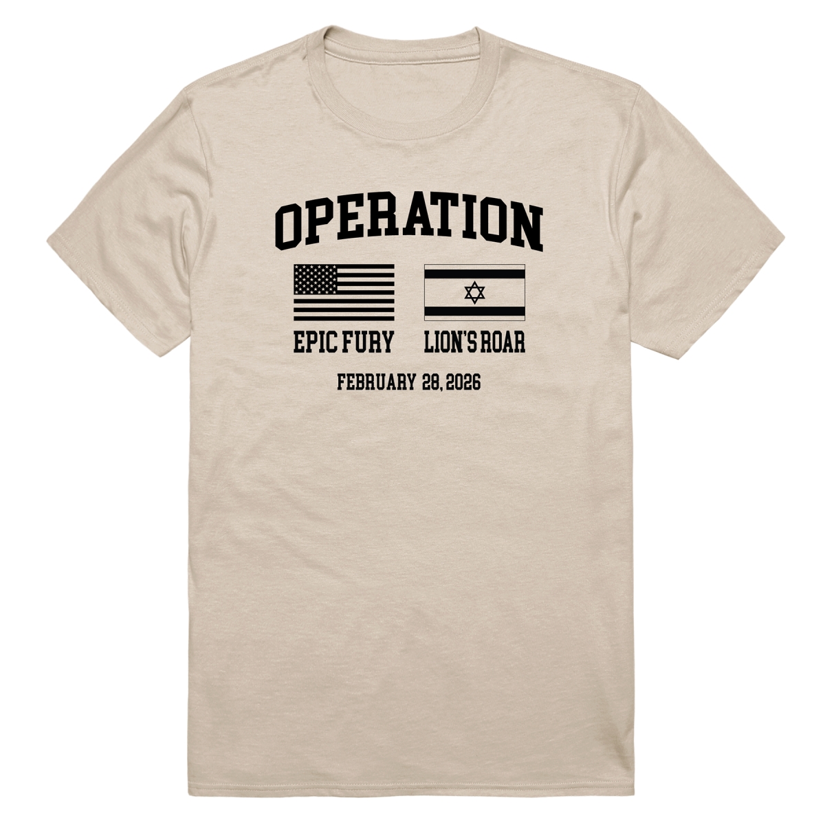 AM0-263-SND-02 Operation War Epic Fury 2 Flags Short Sleeve T-Shirt, Sand - Medium
