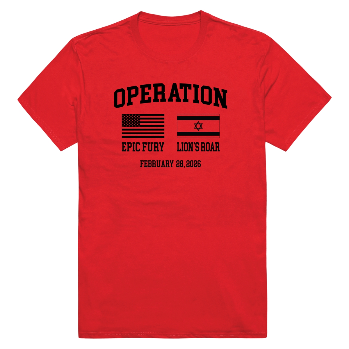 AM0-263-RED-01 Operation War Epic Fury 2 Flags Short Sleeve T-Shirt, Red - Small